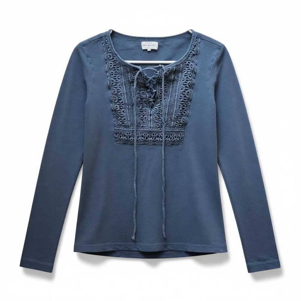 Lucky Brand Steel Blue Embroidered Lace Up Bib Thermal